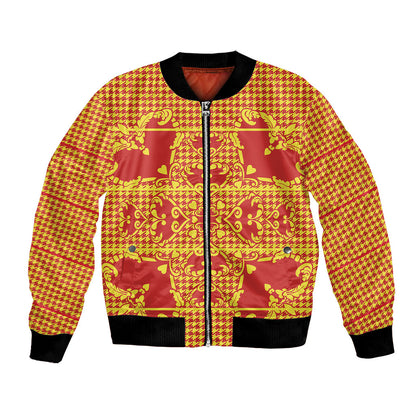 Scarlet Red Hearts Crown Traditional Geometry Bomber Jacket Seanamarena Basotho Blanket Inspired