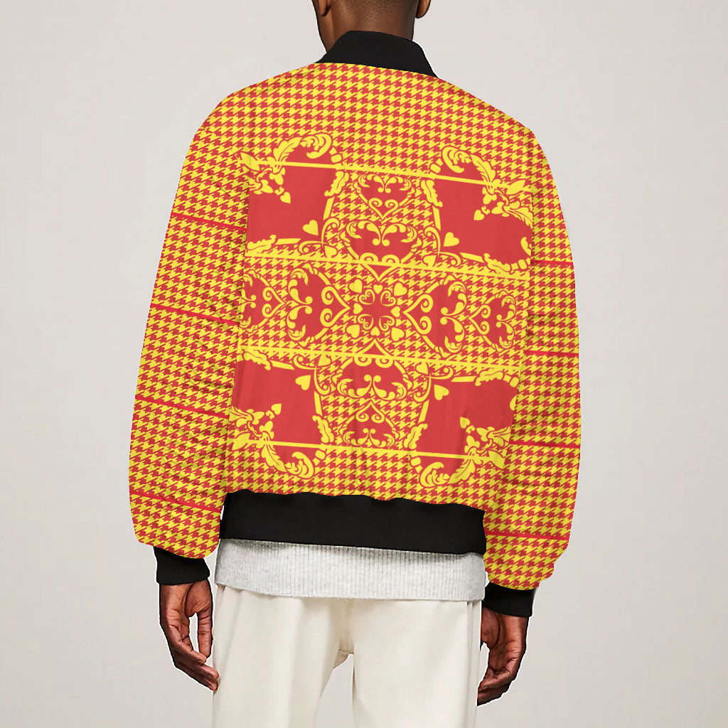 Scarlet Red Hearts Crown Traditional Geometry Bomber Jacket Seanamarena Basotho Blanket Inspired