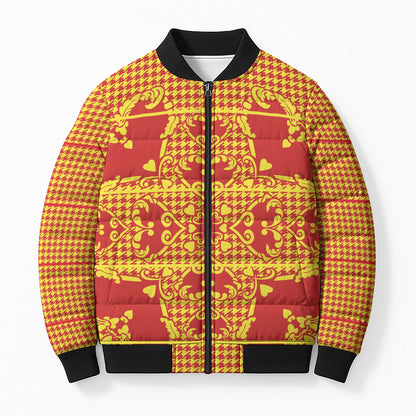 Scarlet Red Hearts Crown Traditional Geometry Bomber Puffer Jacket Seanamarena Basotho Blanket Inspired