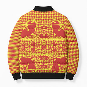 Scarlet Red Hearts Crown Traditional Geometry Bomber Puffer Jacket Seanamarena Basotho Blanket Inspired