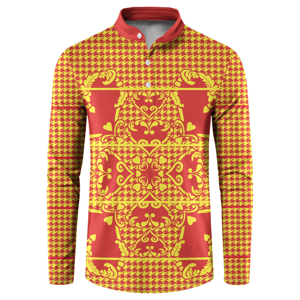 Scarlet Red Hearts Crown Traditional Geometry Button Sweatshirt Seanamarena Basotho Blanket Inspired
