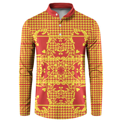 Scarlet Red Hearts Crown Traditional Geometry Button Sweatshirt Seanamarena Basotho Blanket Inspired