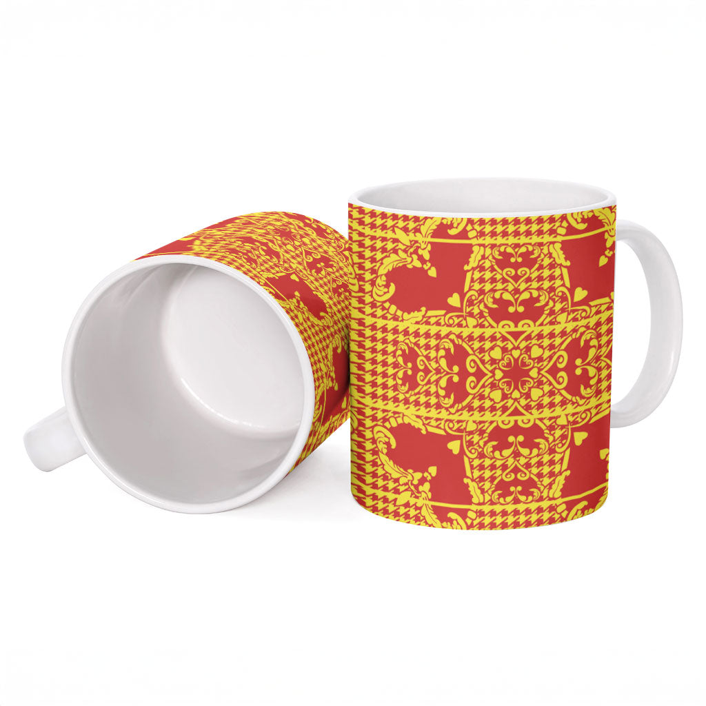 Scarlet Red Hearts Crown Traditional Geometry Ceramic Mug Seanamarena Basotho Blanket Inspired