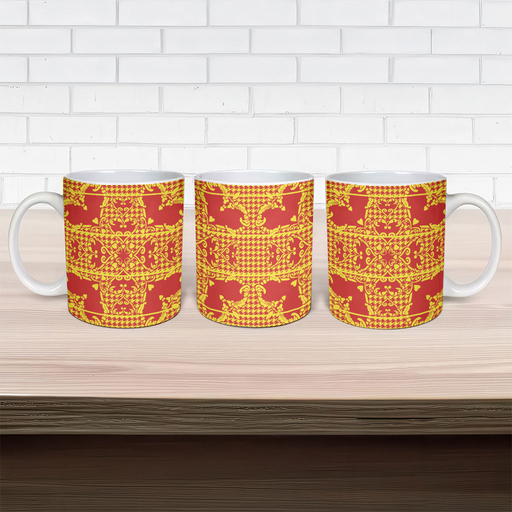 Scarlet Red Hearts Crown Traditional Geometry Ceramic Mug Seanamarena Basotho Blanket Inspired