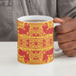 Scarlet Red Hearts Crown Traditional Geometry Ceramic Mug Seanamarena Basotho Blanket Inspired