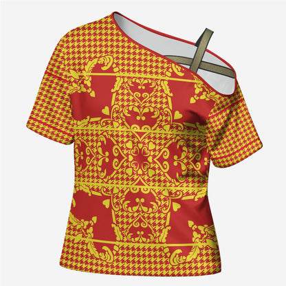 Scarlet Red Hearts Crown Traditional Geometry Cross Shoulder Shirt Seanamarena Basotho Blanket Inspired