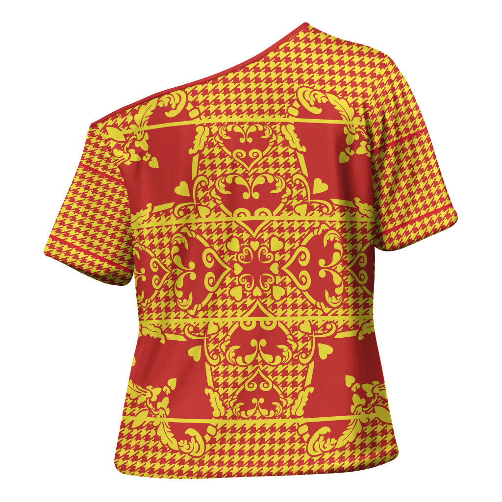 Scarlet Red Hearts Crown Traditional Geometry Cross Shoulder Shirt Seanamarena Basotho Blanket Inspired