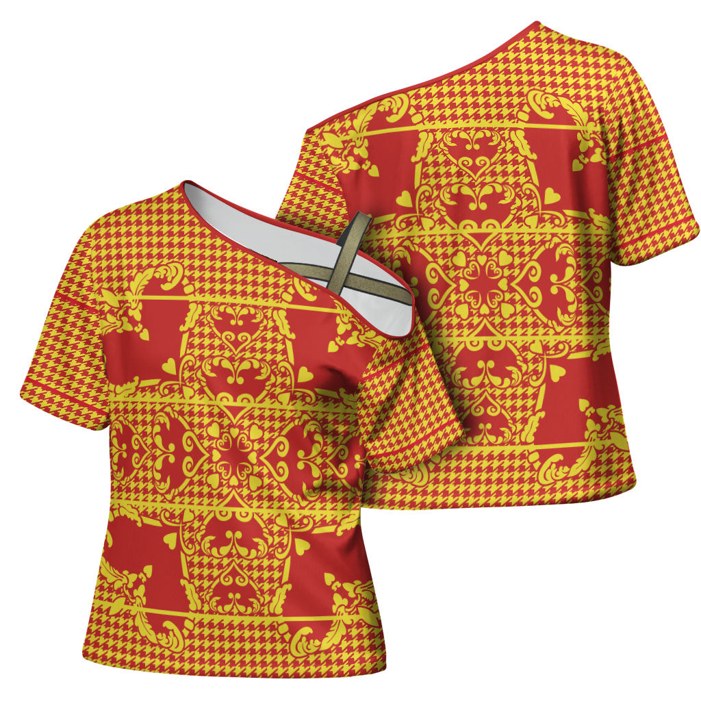Scarlet Red Hearts Crown Traditional Geometry Cross Shoulder Shirt Seanamarena Basotho Blanket Inspired