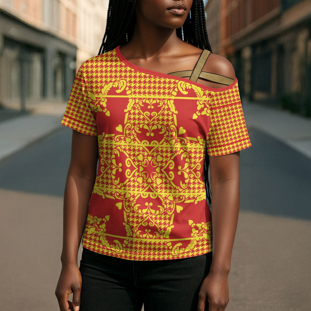 Scarlet Red Hearts Crown Traditional Geometry Cross Shoulder Shirt Seanamarena Basotho Blanket Inspired