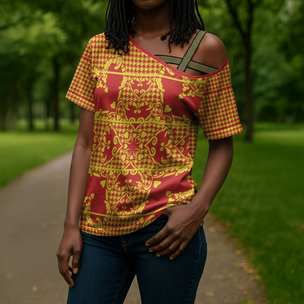 Scarlet Red Hearts Crown Traditional Geometry Cross Shoulder Shirt Seanamarena Basotho Blanket Inspired