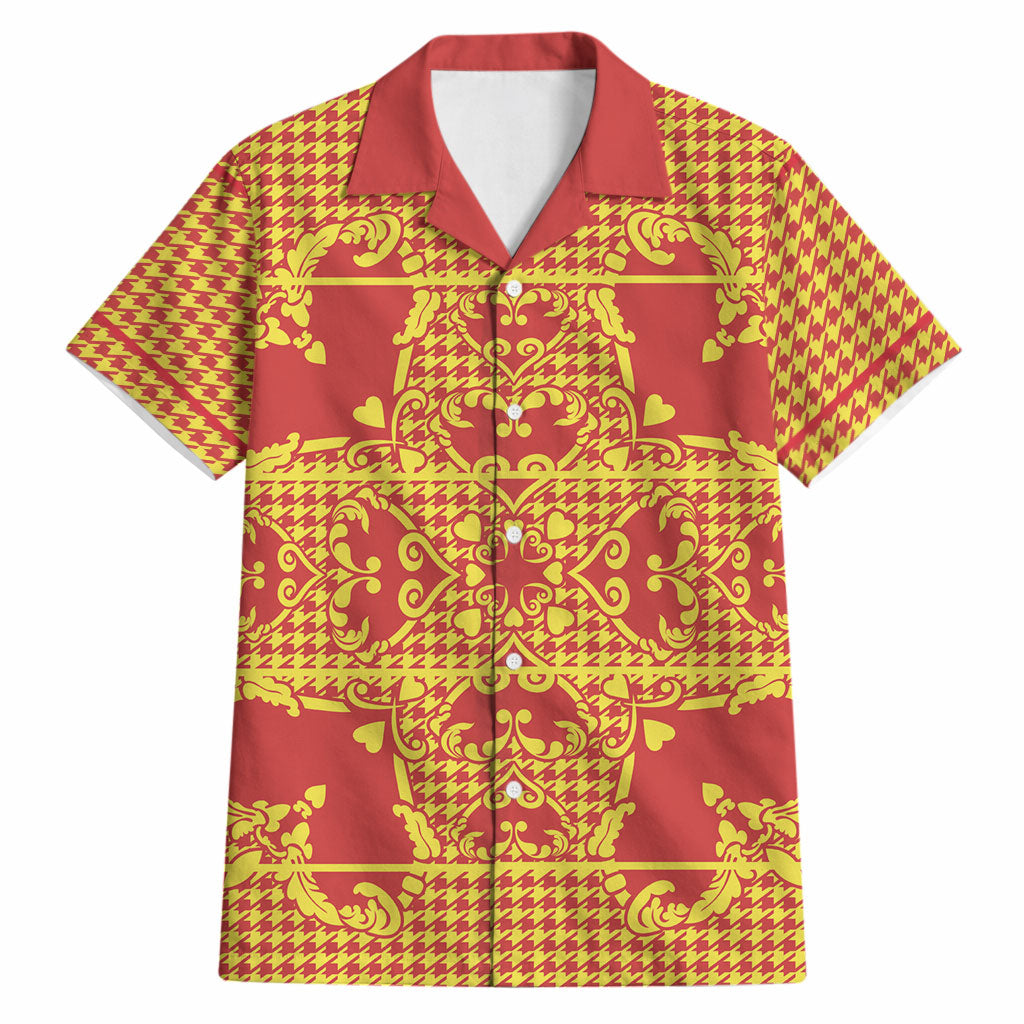 Scarlet Red Hearts Crown Traditional Geometry Hawaiian Shirt Seanamarena Basotho Blanket Inspired