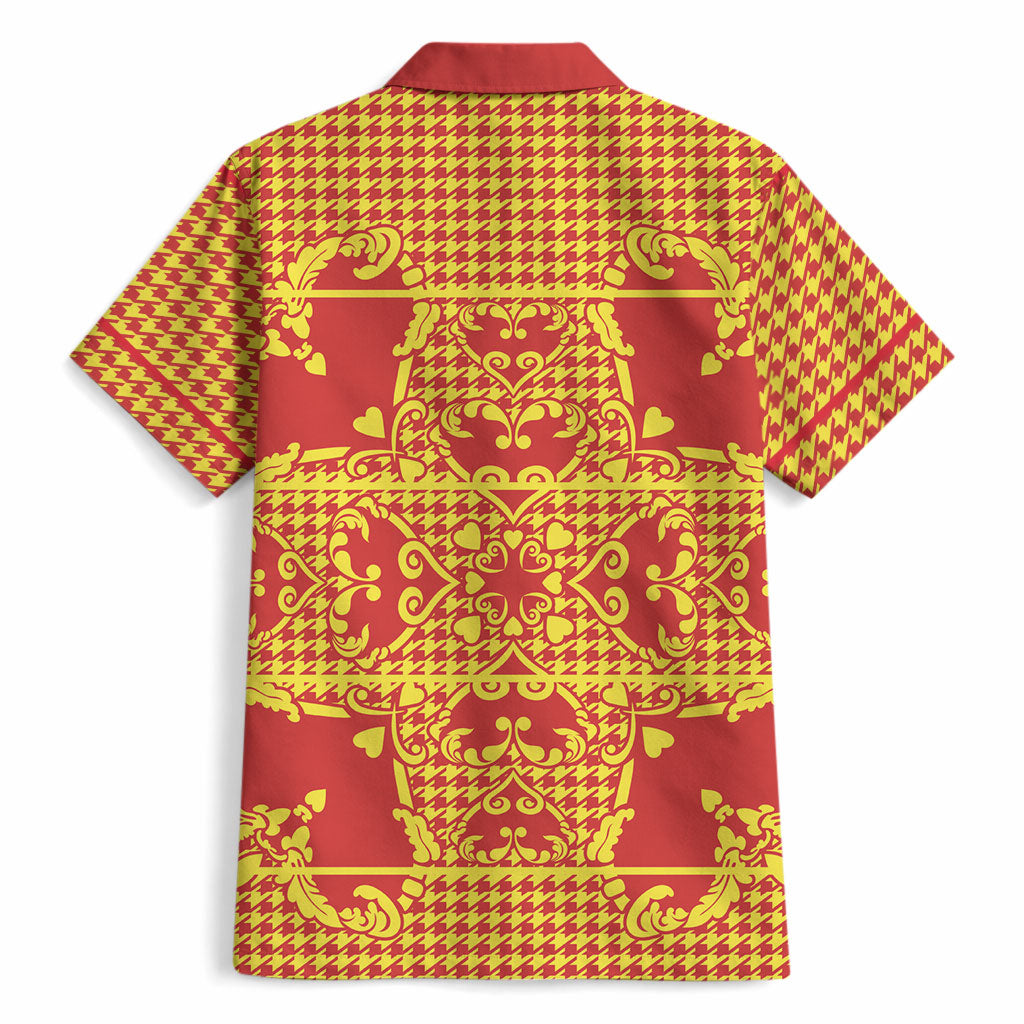 Scarlet Red Hearts Crown Traditional Geometry Hawaiian Shirt Seanamarena Basotho Blanket Inspired