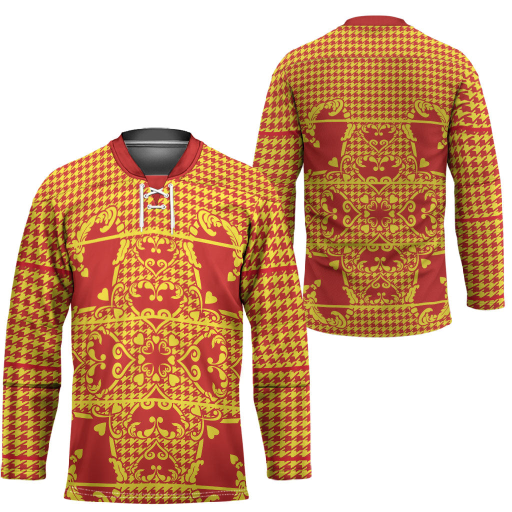 Scarlet Red Hearts Crown Traditional Geometry Hockey Jersey Seanamarena Basotho Blanket Inspired