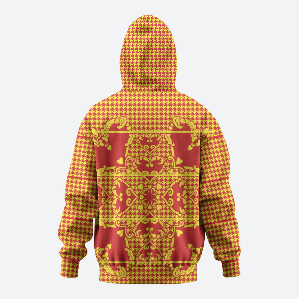 Scarlet Red Hearts Crown Traditional Geometry Hoodie Seanamarena Basotho Blanket Inspired