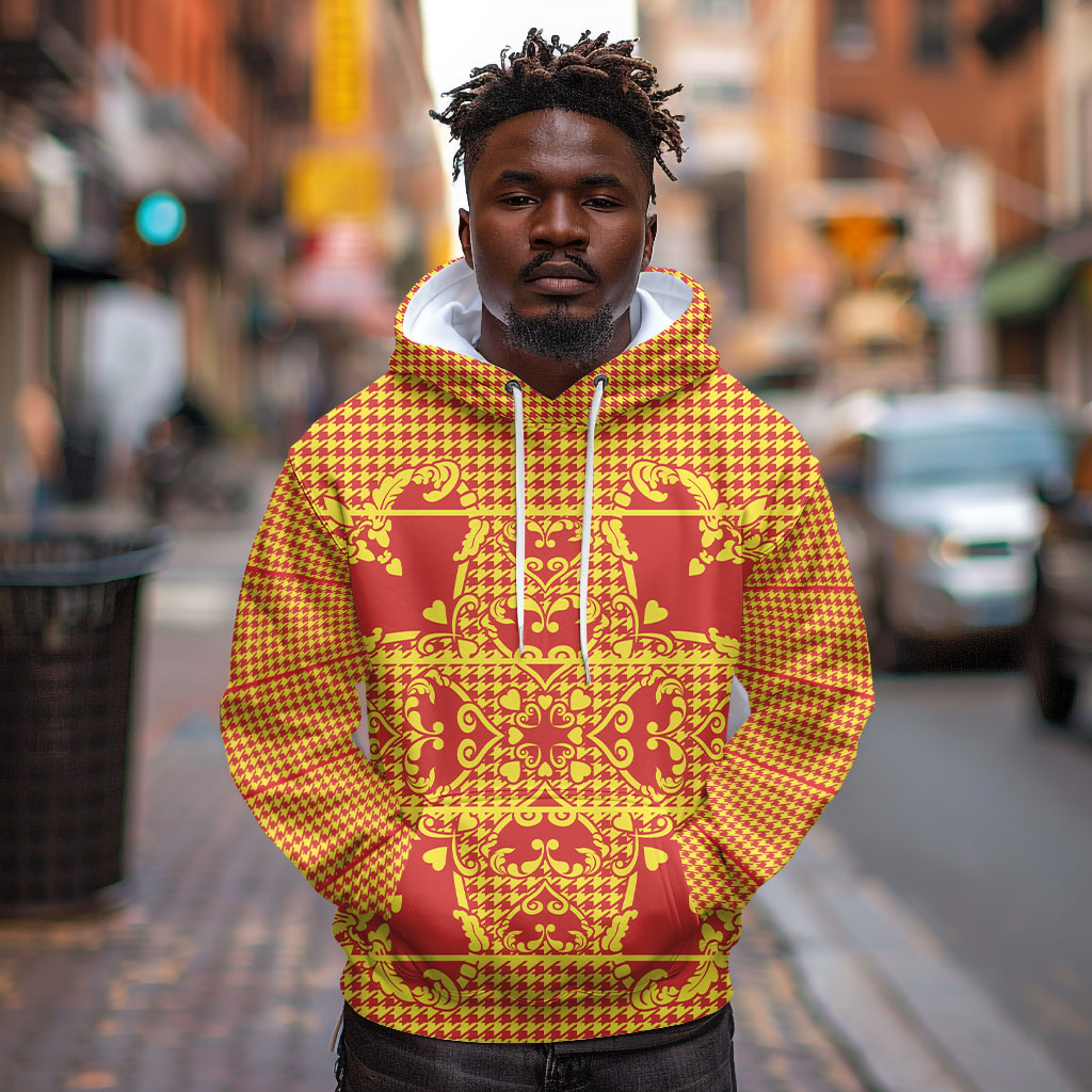 Scarlet Red Hearts Crown Traditional Geometry Hoodie Seanamarena Basotho Blanket Inspired
