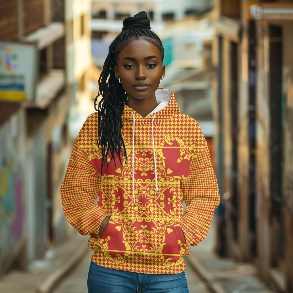 Scarlet Red Hearts Crown Traditional Geometry Hoodie Seanamarena Basotho Blanket Inspired