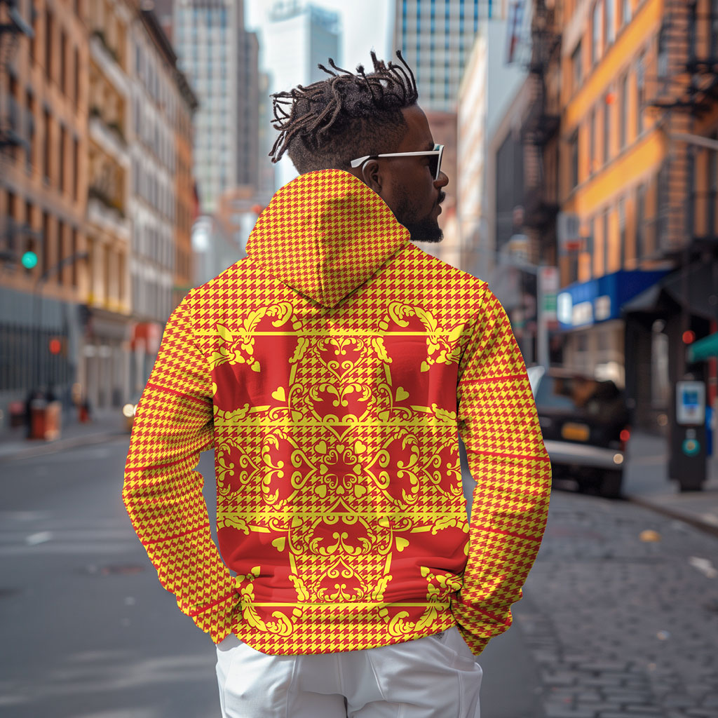 Scarlet Red Hearts Crown Traditional Geometry Hoodie Seanamarena Basotho Blanket Inspired