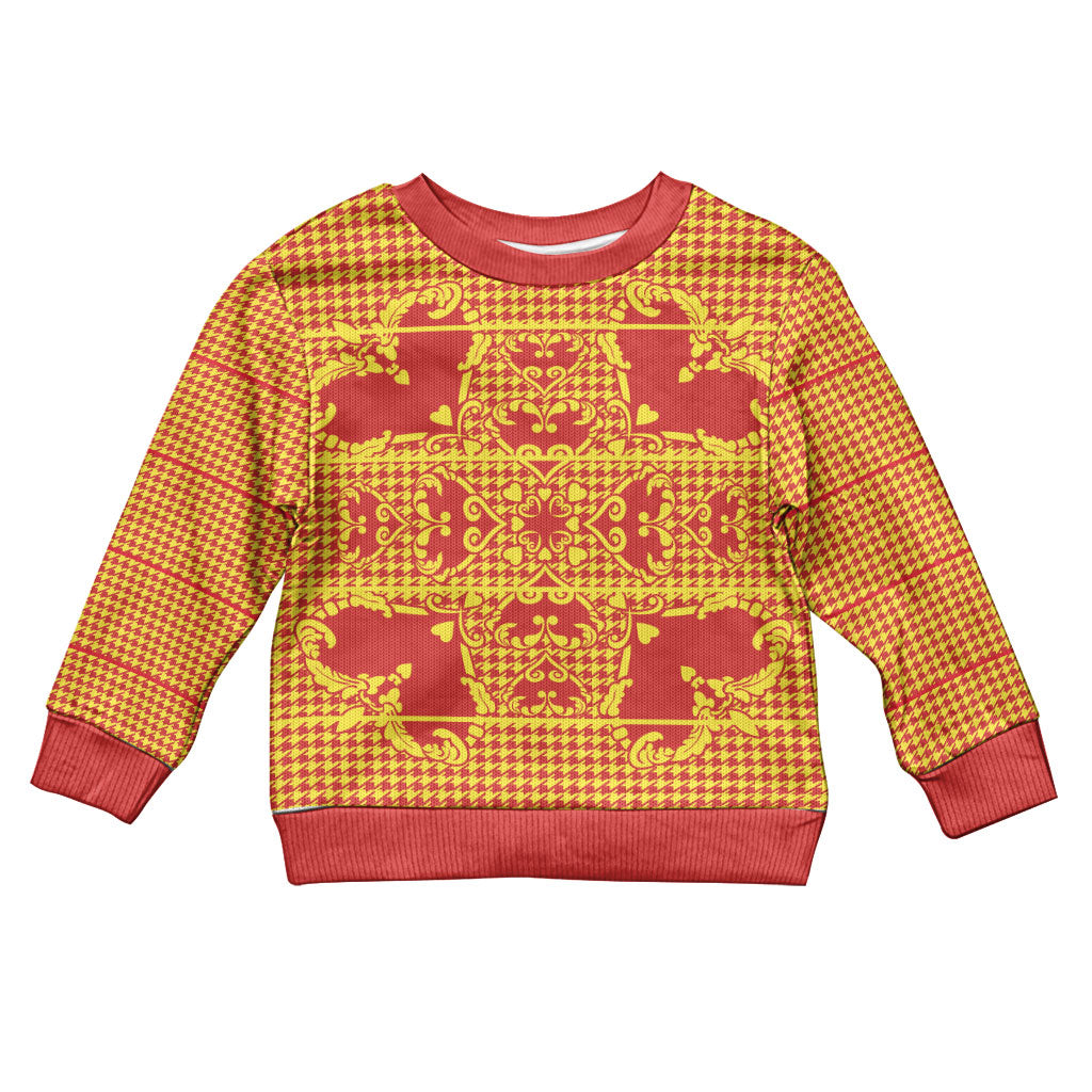 Scarlet Red Hearts Crown Traditional Geometry Kid Ugly Christmas Sweater Seanamarena Basotho Blanket Inspired