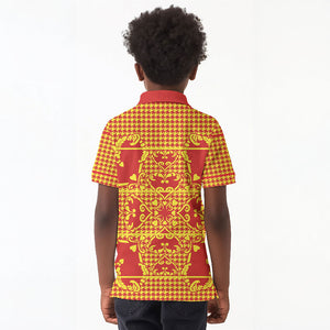 Scarlet Red Hearts Crown Traditional Geometry Kid Polo Shirt Seanamarena Basotho Blanket Inspired