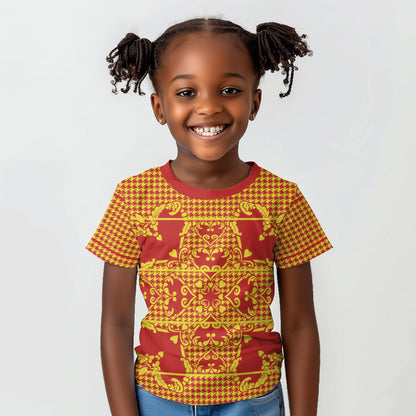 Scarlet Red Hearts Crown Traditional Geometry Kid T shirt Seanamarena Basotho Blanket Inspired