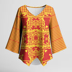 Scarlet Red Hearts Crown Traditional Geometry Kimono Sleeve Blouse Seanamarena Basotho Blanket Inspired