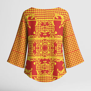 Scarlet Red Hearts Crown Traditional Geometry Kimono Sleeve Blouse Seanamarena Basotho Blanket Inspired