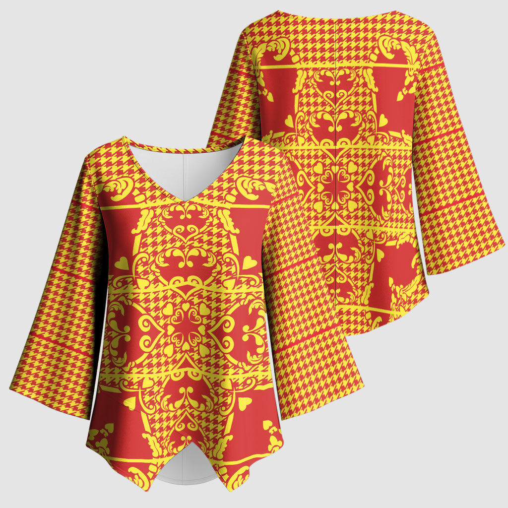 Scarlet Red Hearts Crown Traditional Geometry Kimono Sleeve Blouse Seanamarena Basotho Blanket Inspired