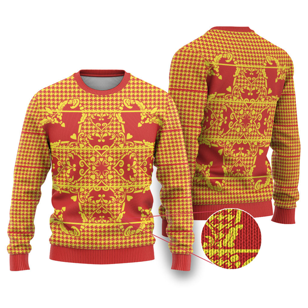 Scarlet Red Hearts Crown Traditional Geometry Ugly Christmas Sweater Seanamarena Basotho Blanket Inspired