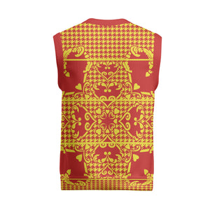 Scarlet Red Hearts Crown Traditional Geometry Christmas Knitted V-Neck Vest Seanamarena Basotho Blanket Inspired