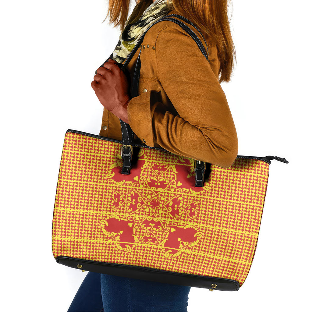 Scarlet Red Hearts Crown Traditional Geometry Leather Tote Bag Seanamarena Basotho Blanket Inspired
