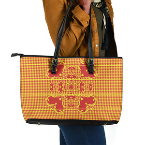 Scarlet Red Hearts Crown Traditional Geometry Leather Tote Bag Seanamarena Basotho Blanket Inspired