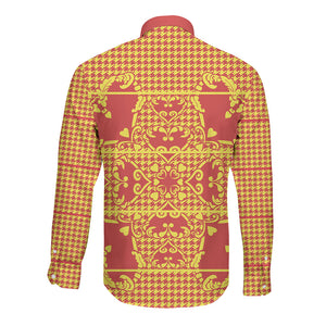 Scarlet Red Hearts Crown Traditional Geometry Long Sleeve Button Shirt Seanamarena Basotho Blanket Inspired