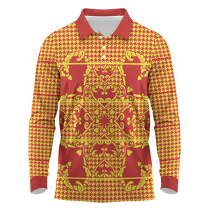 Scarlet Red Hearts Crown Traditional Geometry Long Sleeve Polo Shirt Seanamarena Basotho Blanket Inspired