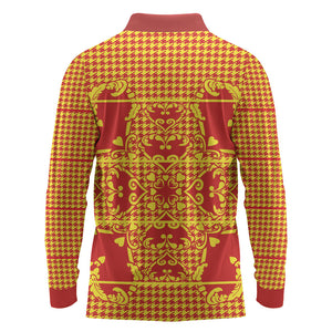 Scarlet Red Hearts Crown Traditional Geometry Long Sleeve Polo Shirt Seanamarena Basotho Blanket Inspired