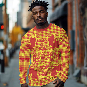 Scarlet Red Hearts Crown Traditional Geometry Long Sleeve Shirt Seanamarena Basotho Blanket Inspired