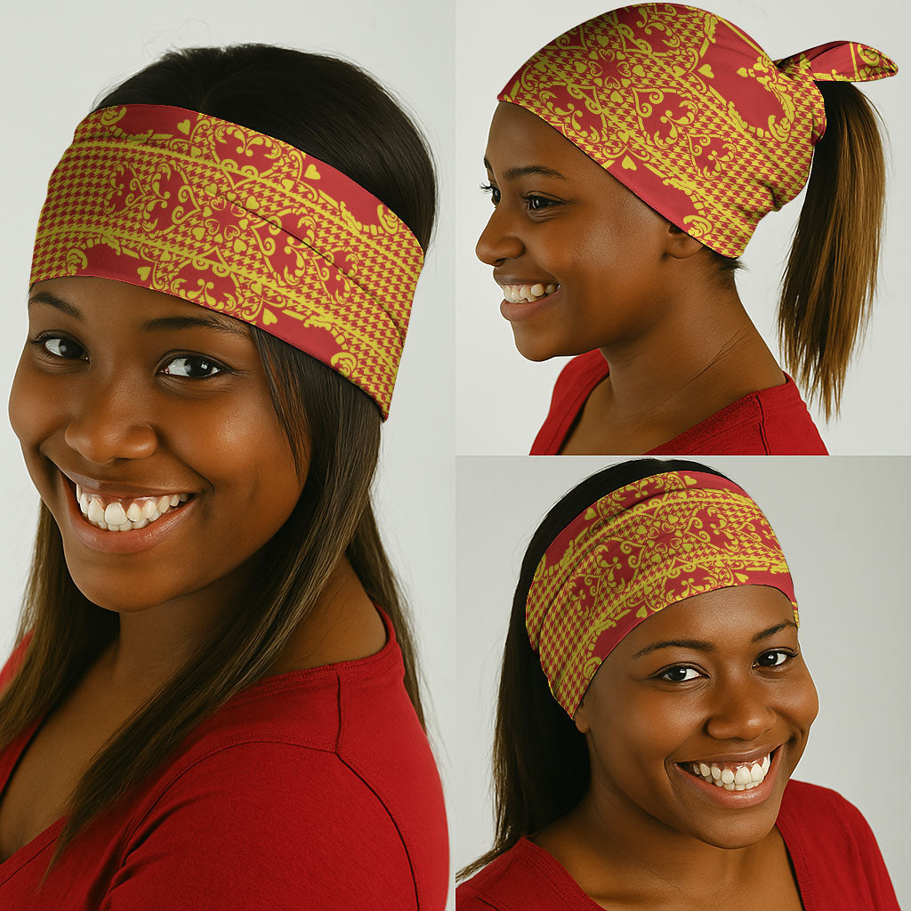 Scarlet Red Hearts Crown Traditional Geometry Neck Gaiter Seanamarena Basotho Blanket Inspired