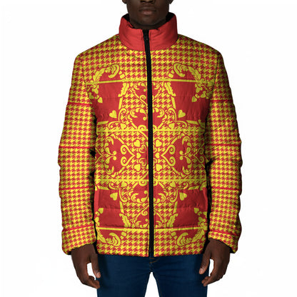 Scarlet Red Hearts Crown Traditional Geometry Padded Jacket Seanamarena Basotho Blanket Inspired