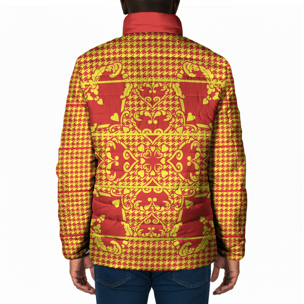 Scarlet Red Hearts Crown Traditional Geometry Padded Jacket Seanamarena Basotho Blanket Inspired