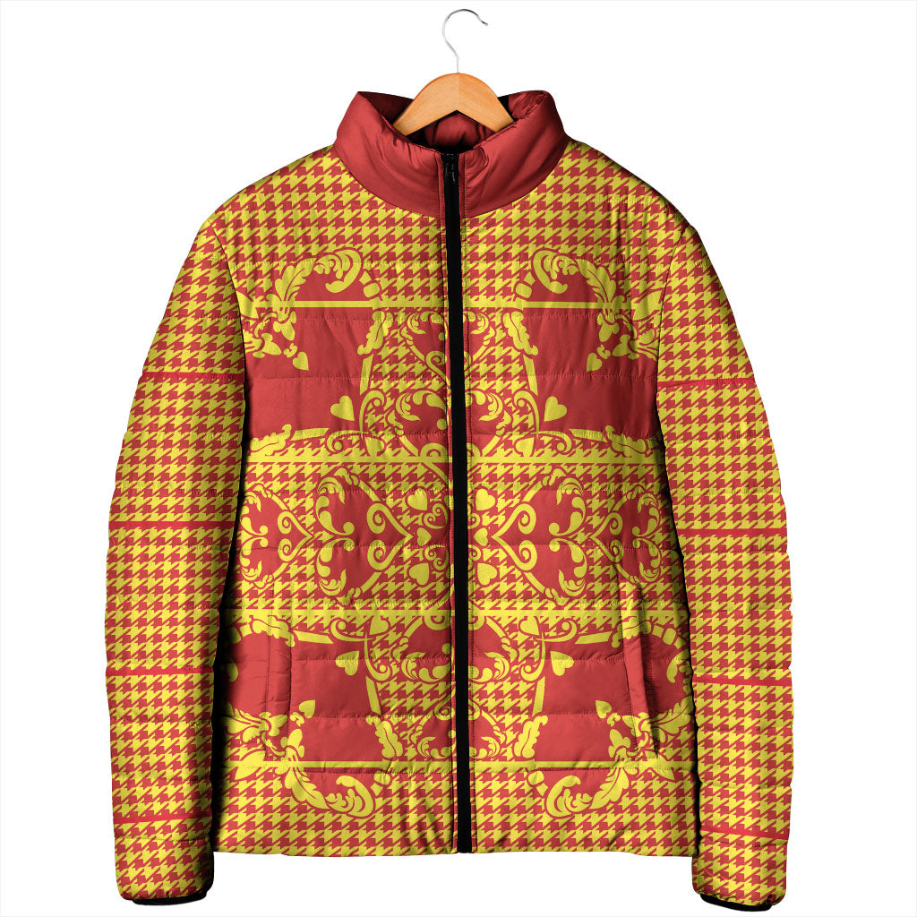 Scarlet Red Hearts Crown Traditional Geometry Padded Jacket Seanamarena Basotho Blanket Inspired