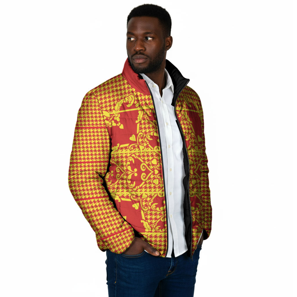 Scarlet Red Hearts Crown Traditional Geometry Padded Jacket Seanamarena Basotho Blanket Inspired