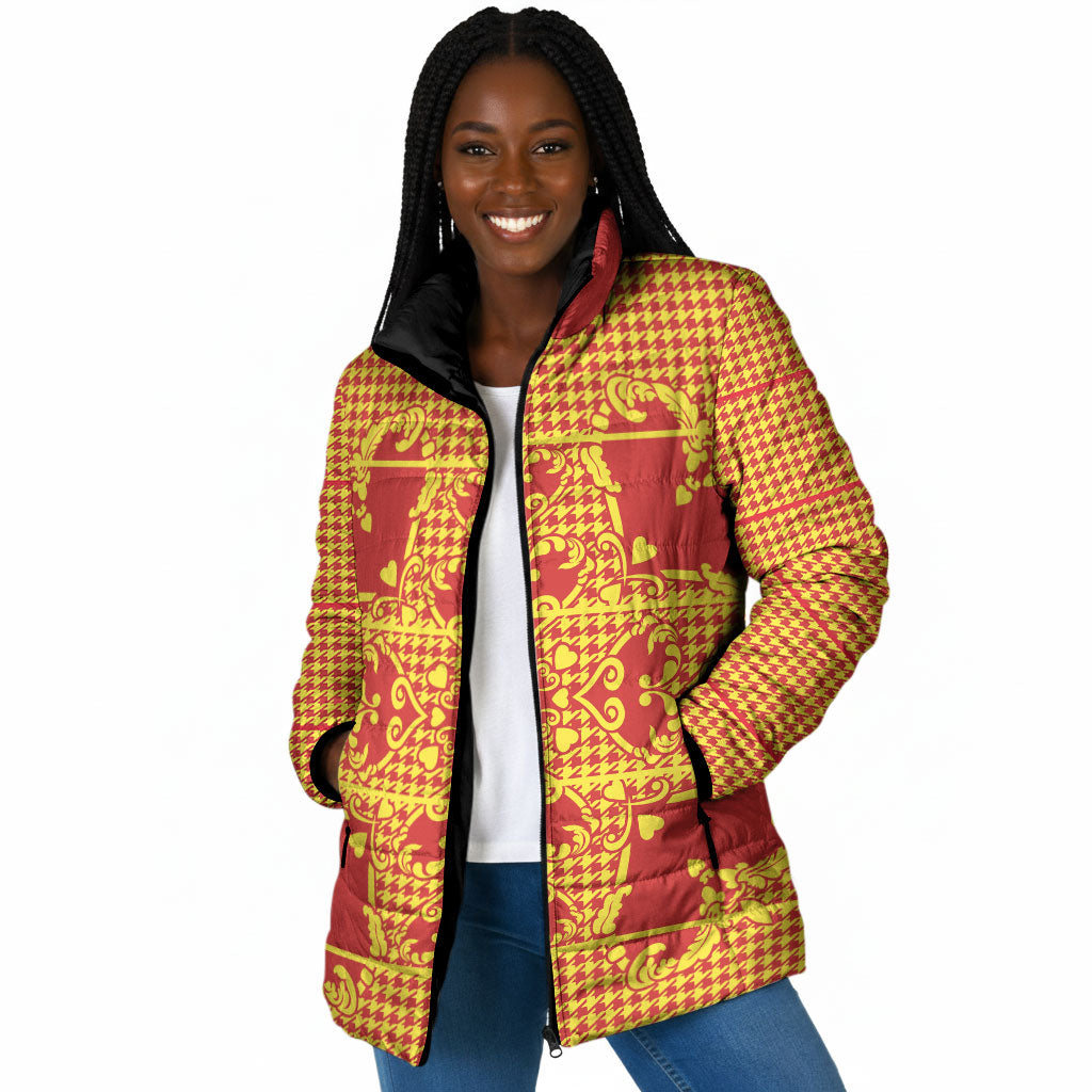 Scarlet Red Hearts Crown Traditional Geometry Padded Jacket Seanamarena Basotho Blanket Inspired