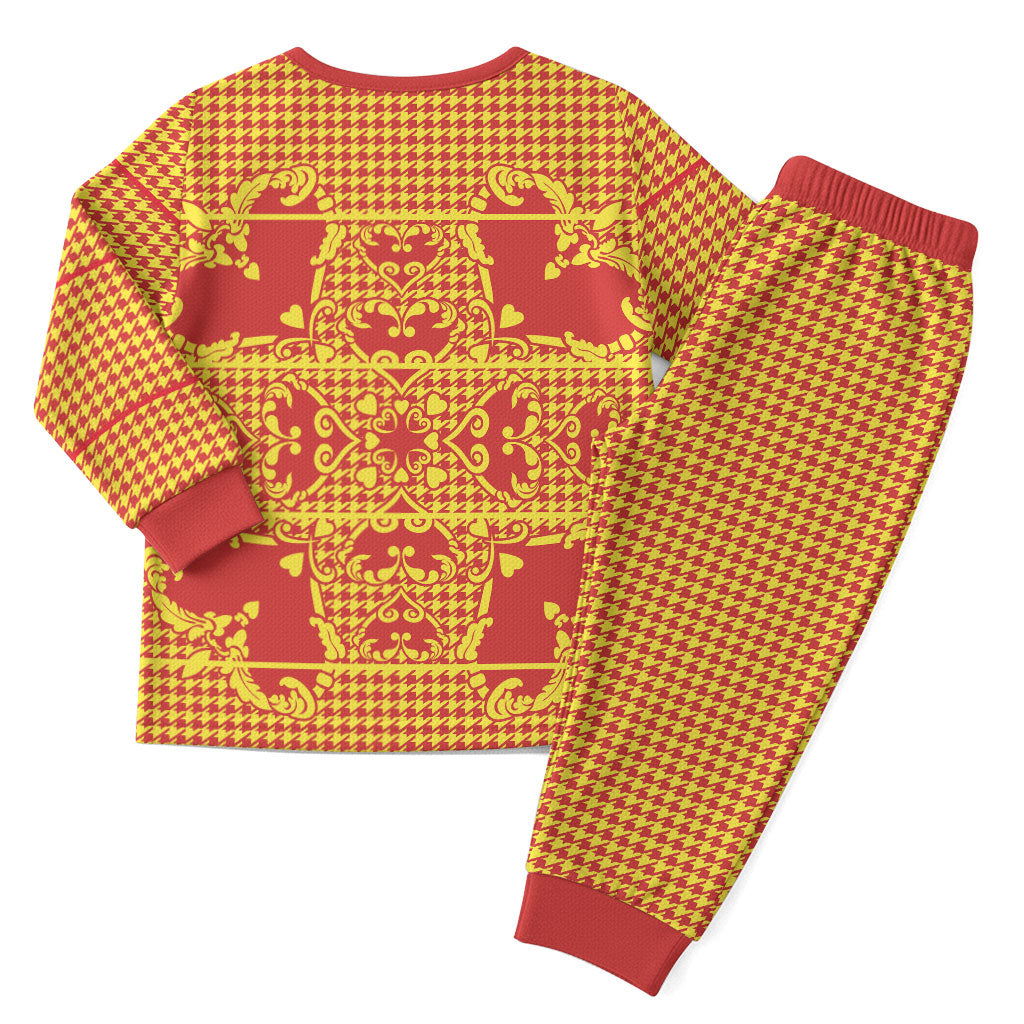 Scarlet Red Hearts Crown Traditional Geometry Christmas Pajama Set Seanamarena Basotho Blanket Inspired