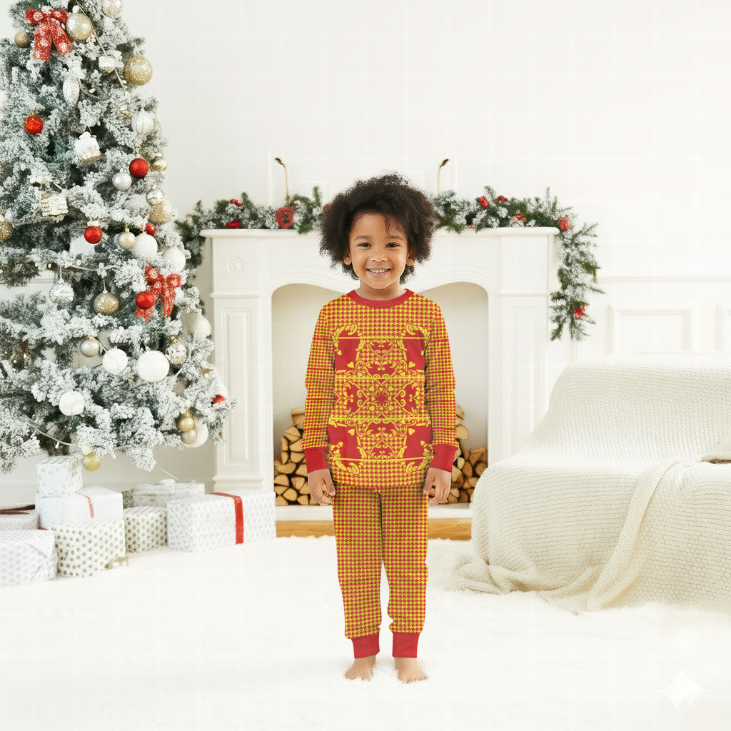 Scarlet Red Hearts Crown Traditional Geometry Christmas Pajama Set Seanamarena Basotho Blanket Inspired