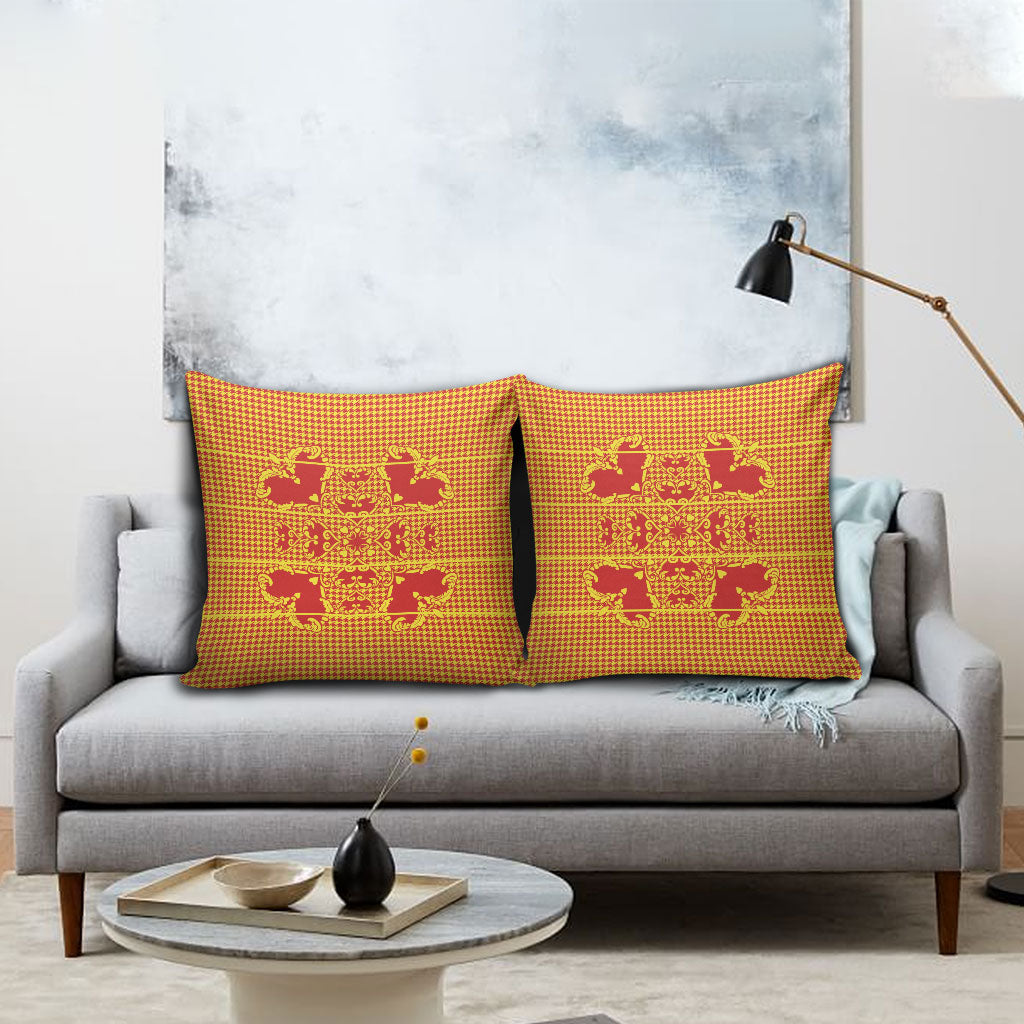Scarlet Red Hearts Crown Traditional Geometry Pillow Cover Seanamarena Basotho Blanket Inspired