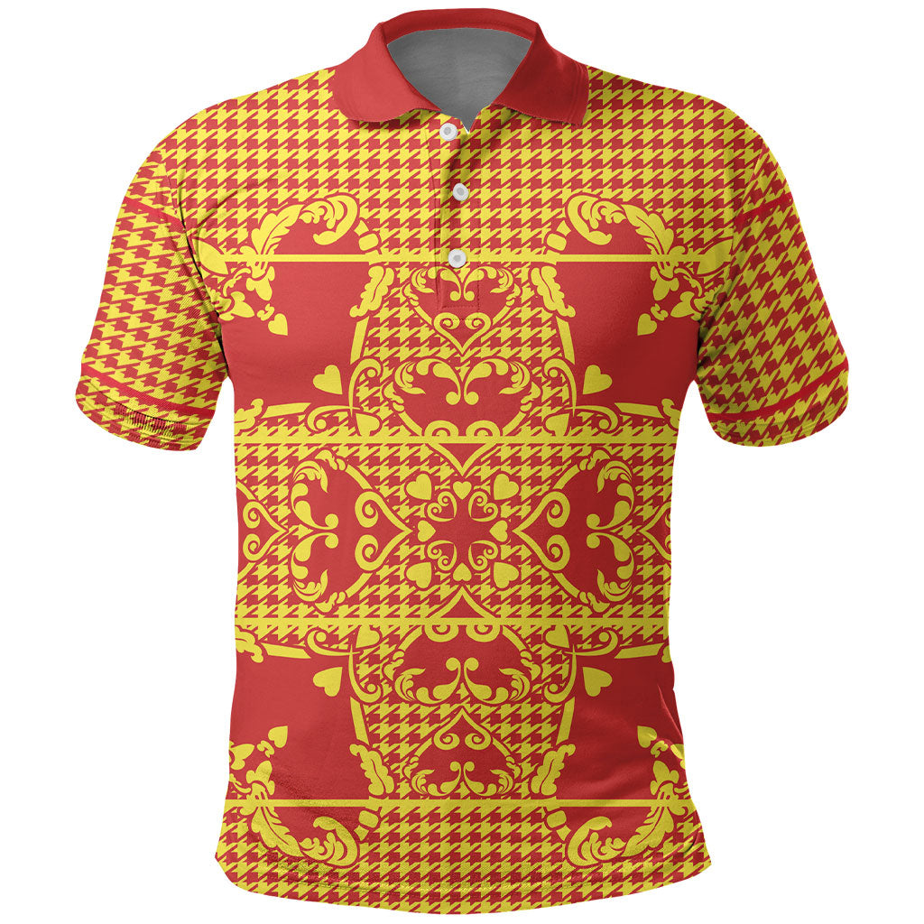 Scarlet Red Hearts Crown Traditional Geometry Polo Shirt Seanamarena Basotho Blanket Inspired