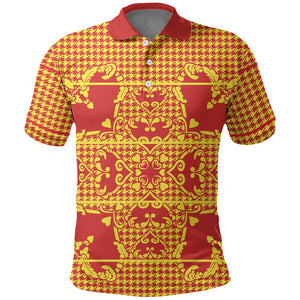 Scarlet Red Hearts Crown Traditional Geometry Polo Shirt Seanamarena Basotho Blanket Inspired