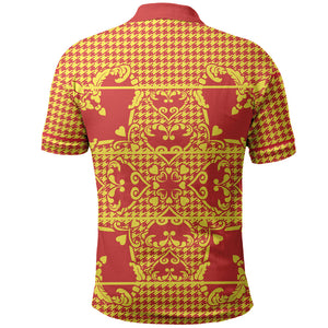 Scarlet Red Hearts Crown Traditional Geometry Polo Shirt Seanamarena Basotho Blanket Inspired