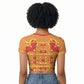 Scarlet Red Hearts Crown Traditional Geometry Raglan Cropped T shirt Seanamarena Basotho Blanket Inspired