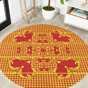 Scarlet Red Hearts Crown Traditional Geometry Round Carpet Seanamarena Basotho Blanket Inspired