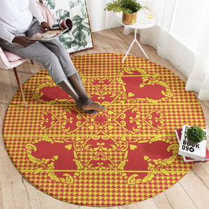 Scarlet Red Hearts Crown Traditional Geometry Round Carpet Seanamarena Basotho Blanket Inspired